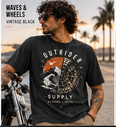 Wave & Wheels graphic tee lifestyle